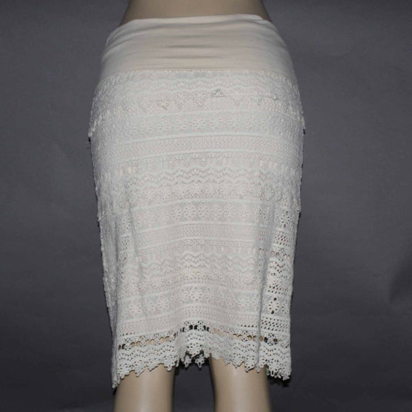 Solitaire NEW Sz S Cream Tan Embroidered Lined 100% Cotton Skirt
