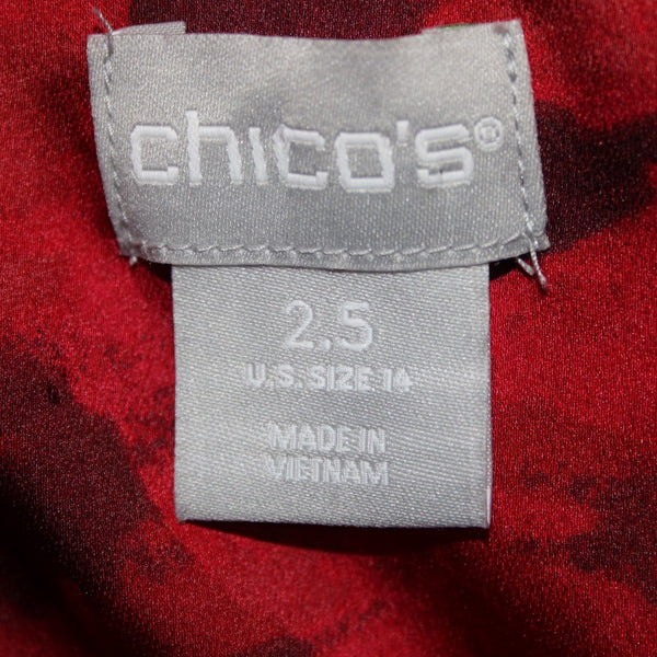 Chicos Dress NEW $149 Sz 2.5 Red Burgundy Floral Collared 100% Polyester Dress