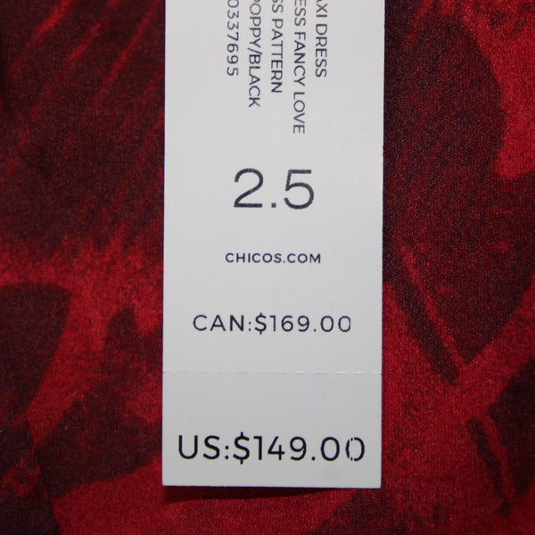 Chicos Dress NEW $149 Sz 2.5 Red Burgundy Floral Collared 100% Polyester Dress