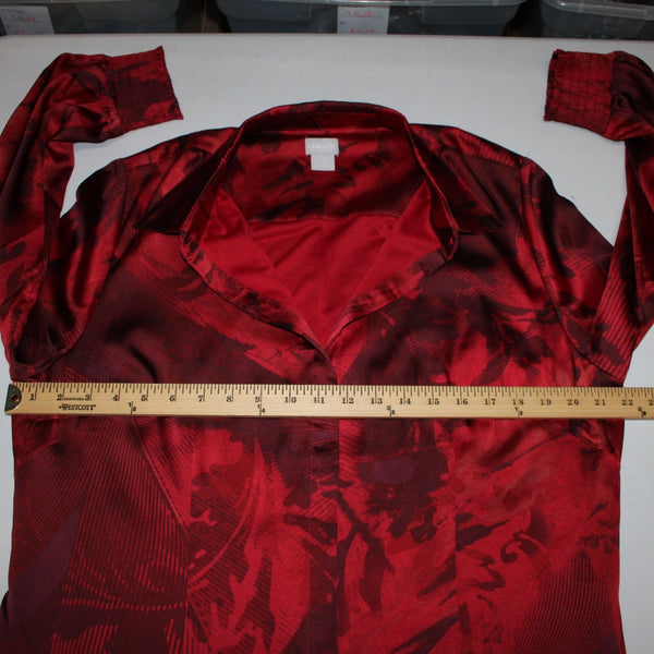 Chicos Dress NEW $149 Sz 2.5 Red Burgundy Floral Collared 100% Polyester Dress