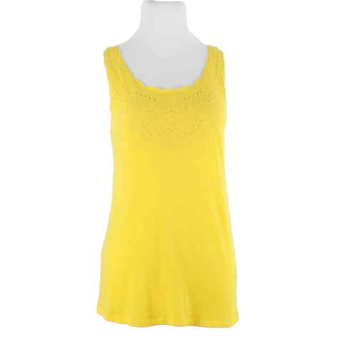 J Crew Sz M Yellow Embroidered Laser Cut Bodice Detail 100% Cotton Knit Top