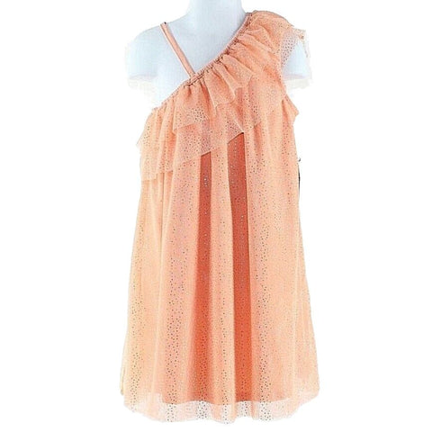 Fab Kids NEW M Orange Sherbet Gold Dots Polyester One Shoulder Girls Dress