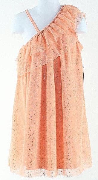Fab Kids NEW M Orange Sherbet Gold Dots Polyester One Shoulder Girls Dress