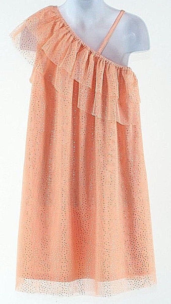 Fab Kids NEW M Orange Sherbet Gold Dots Polyester One Shoulder Girls Dress