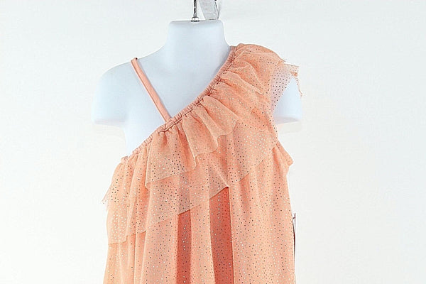 Fab Kids NEW M Orange Sherbet Gold Dots Polyester One Shoulder Girls Dress