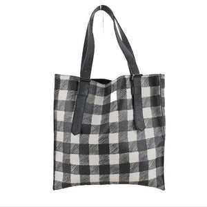 REED 14 x 13.5 Gray Black Check Vegan Tote Purse