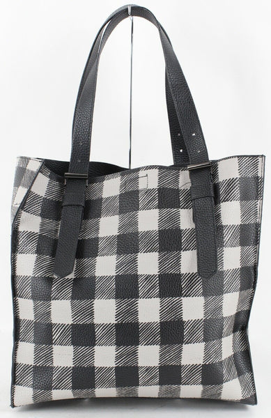 REED 14 x 13.5 Gray Black Check Vegan Tote Purse