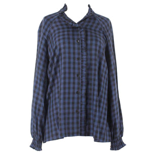 Cabi Sz S Navy Black Collared Button Down Checkered 100% Rayon Top