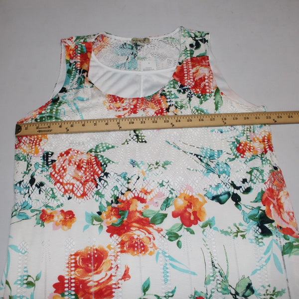 One World Dress NEW Sz 14? White Orange Multi Floral Mesh Poly Dress