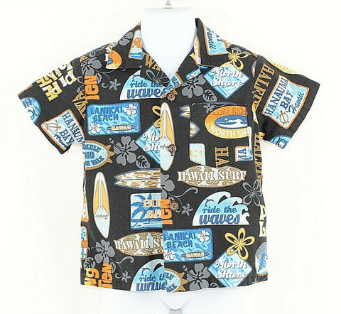Made in Hawaii Sz 4 Black Blue Multi 100% Cotton Boys Button Front Shirt