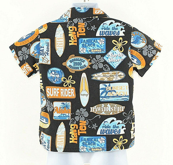 Made in Hawaii Sz 4 Black Blue Multi 100% Cotton Boys Button Front Shirt