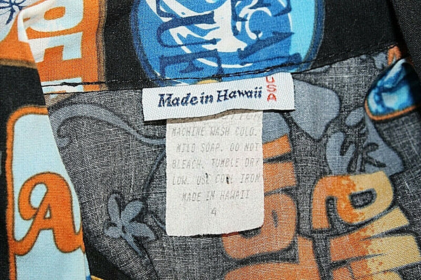 Made in Hawaii Sz 4 Black Blue Multi 100% Cotton Boys Button Front Shirt