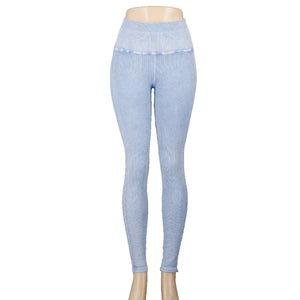 Spiritual Gangsta Sz M L Light Blue Distressed Ribbed Active Wear Legging