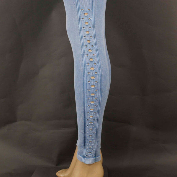 Spiritual Gangsta Sz M L Light Blue Distressed Ribbed Active Wear Legging