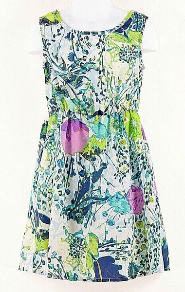 Mia Chica XXS/4 Blue Green Cream Multi Polyester Open Back Girls Dress