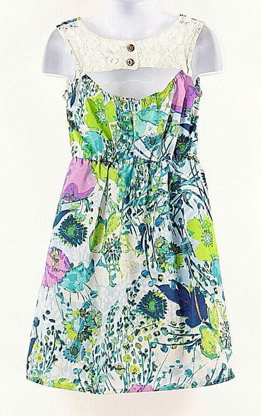 Mia Chica XXS/4 Blue Green Cream Multi Polyester Open Back Girls Dress