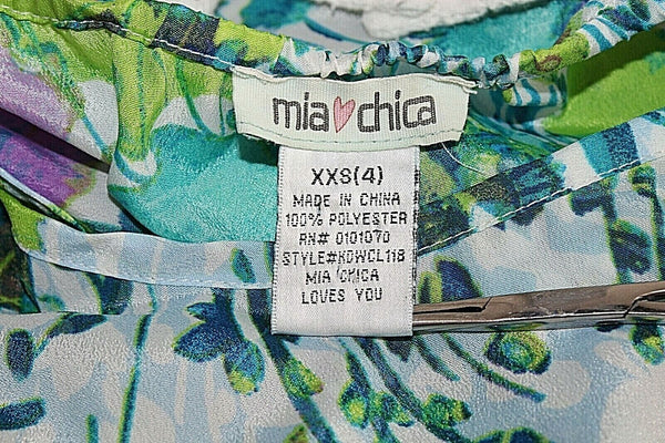 Mia Chica XXS/4 Blue Green Cream Multi Polyester Open Back Girls Dress