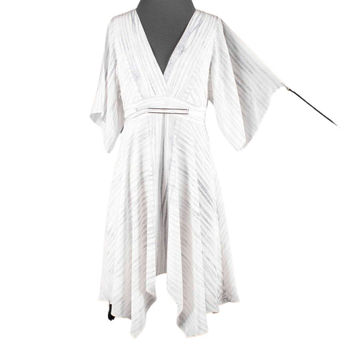 Halston NEW $225 Sz 4 Cream Lavender Silver Accent Silk Polyester Lined Dress