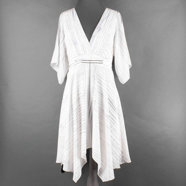 Halston NEW $225 Sz 4 Cream Lavender Silver Accent Silk Polyester Lined Dress