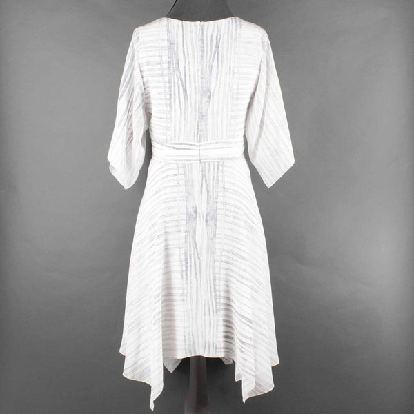 Halston NEW $225 Sz 4 Cream Lavender Silver Accent Silk Polyester Lined Dress