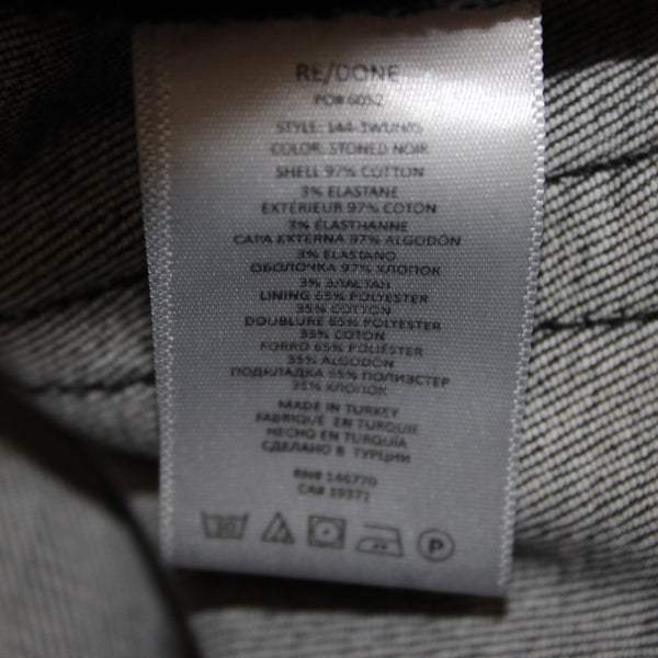 Re/Done Jeans Sz 28 x 29 Charcoal Denim Pockets Skinny Leg Raw Hem Cotton Jeans