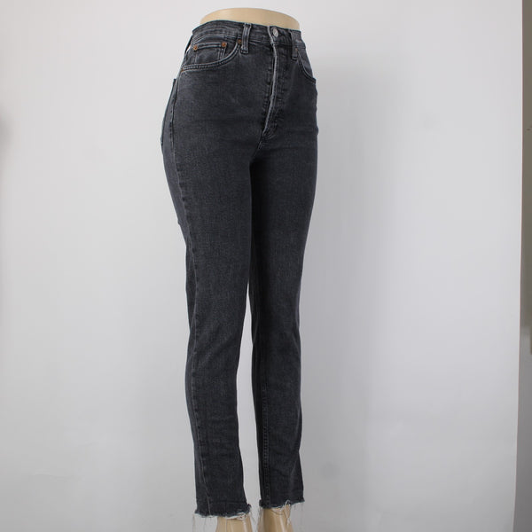 Re/Done Jeans Sz 28 x 29 Charcoal Denim Pockets Skinny Leg Raw Hem Cotton Jeans