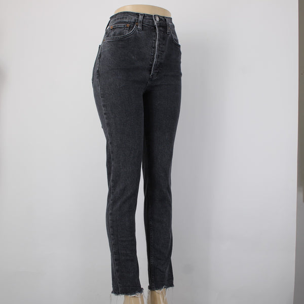 Re/Done Jeans Sz 28 x 29 Charcoal Denim Pockets Skinny Leg Raw Hem Cotton Jeans