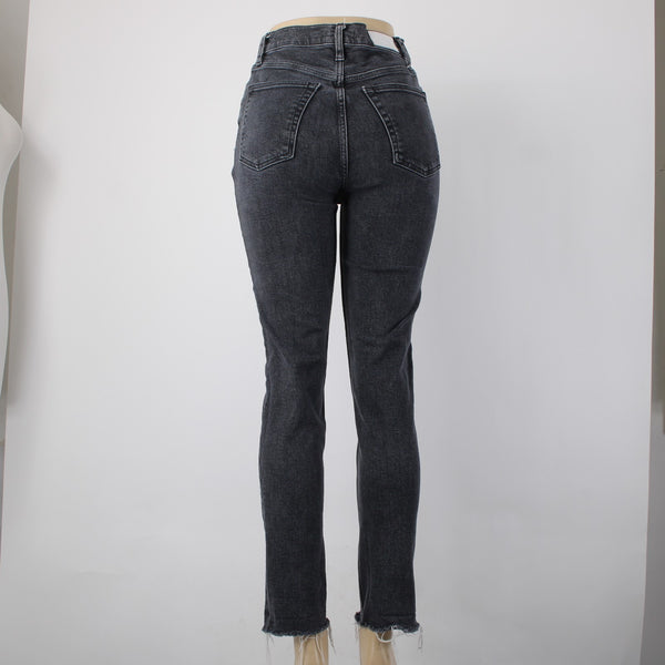 Re/Done Jeans Sz 28 x 29 Charcoal Denim Pockets Skinny Leg Raw Hem Cotton Jeans