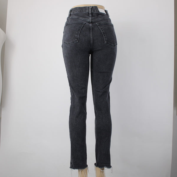 Re/Done Jeans Sz 28 x 29 Charcoal Denim Pockets Skinny Leg Raw Hem Cotton Jeans
