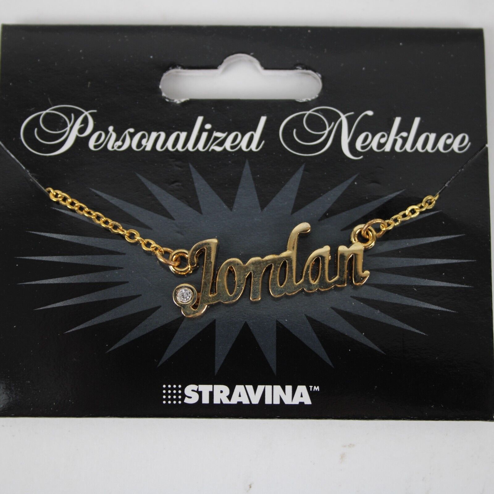 JORDAN NEW Name Goldtone Rhinestone Accent 14.5" w 4.5" Multi Ring Ext Necklace