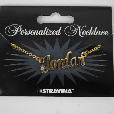 JORDAN NEW Name Goldtone Rhinestone Accent 14.5" w 4.5" Multi Ring Ext Necklace