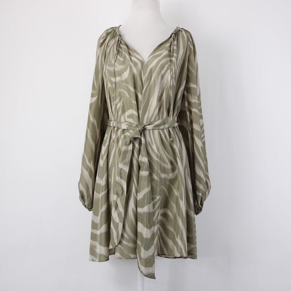 Banana Republic Dress NEW $270 Sz S Mossy Green Tan Belt Unlined 100% Silk Dress