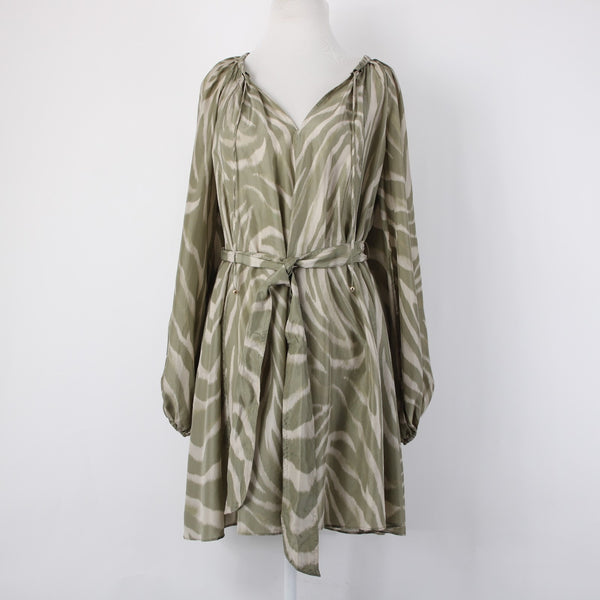 Banana Republic Dress NEW $270 Sz S Mossy Green Tan Belt Unlined 100% Silk Dress