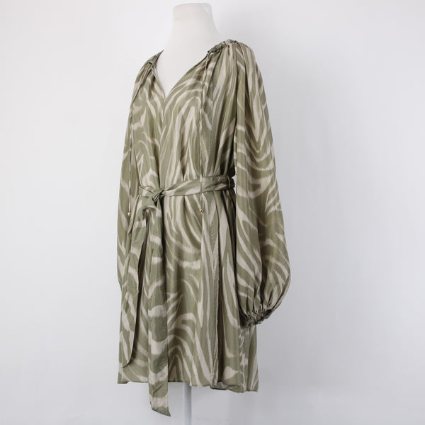 Banana Republic Dress NEW $270 Sz S Mossy Green Tan Belt Unlined 100% Silk Dress