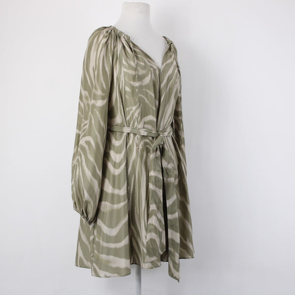 Banana Republic Dress NEW $270 Sz S Mossy Green Tan Belt Unlined 100% Silk Dress