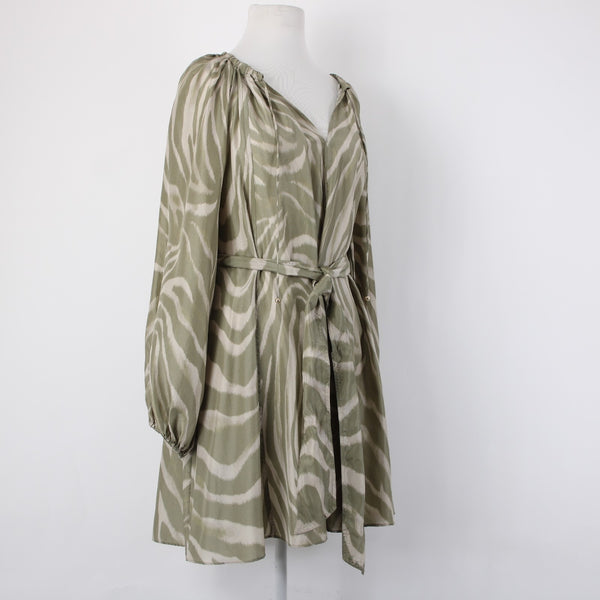 Banana Republic Dress NEW $270 Sz S Mossy Green Tan Belt Unlined 100% Silk Dress
