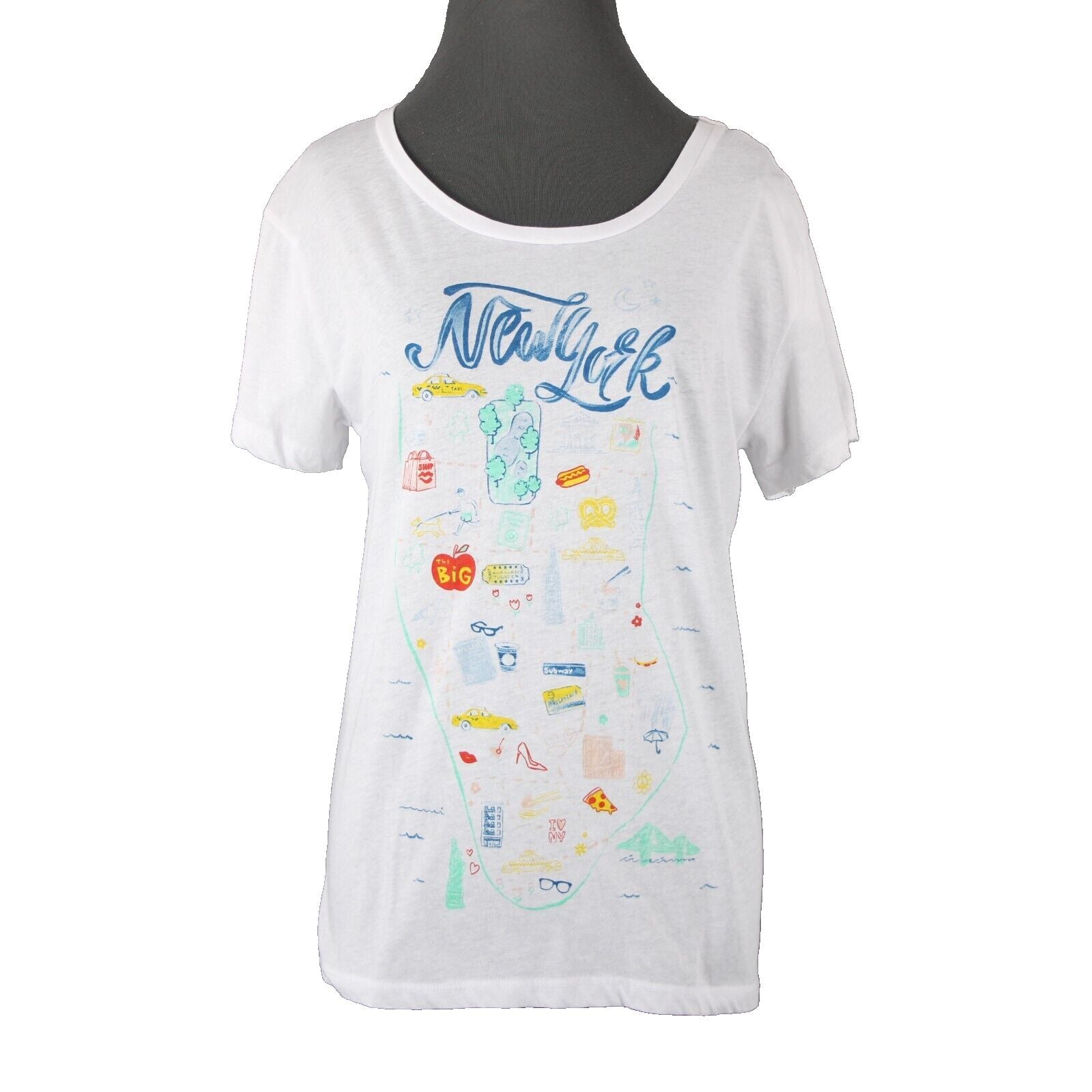 Chaser NEW $64 Sz M White Multi Color New York Jersey Cotton Poly Top