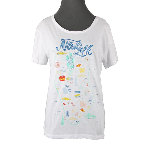 Chaser NEW $64 Sz M White Multi Color New York Jersey Cotton Poly Top