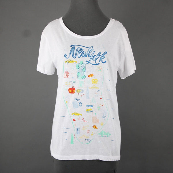 Chaser NEW $64 Sz M White Multi Color New York Jersey Cotton Poly Top
