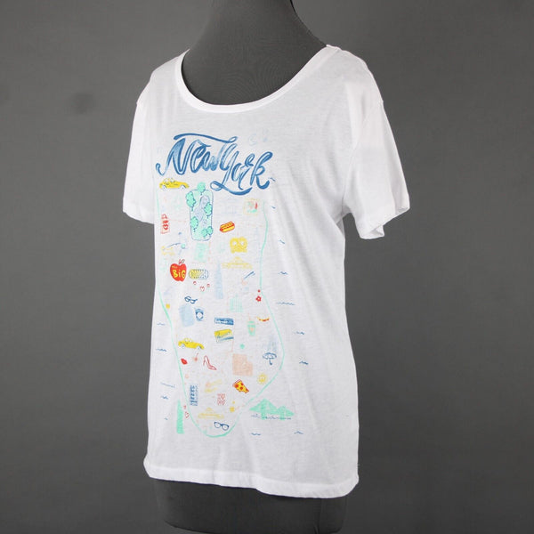 Chaser NEW $64 Sz M White Multi Color New York Jersey Cotton Poly Top