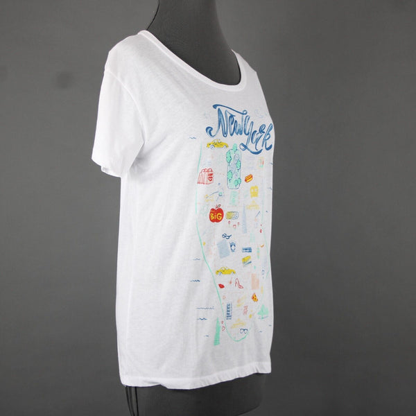 Chaser NEW $64 Sz M White Multi Color New York Jersey Cotton Poly Top