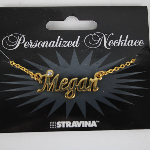 MEGAN NEW Name Goldtone Rhinestone Accent 14.5" w 4.5" Multi Ring Ext Necklace