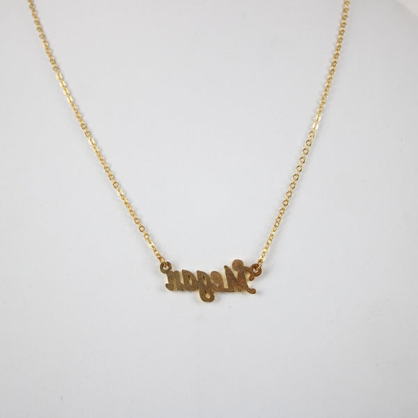 MEGAN NEW Name Goldtone Rhinestone Accent 14.5" w 4.5" Multi Ring Ext Necklace