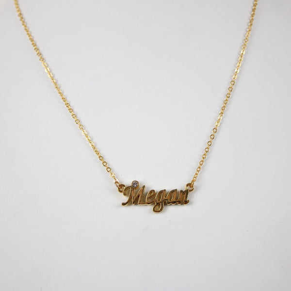 MEGAN NEW Name Goldtone Rhinestone Accent 14.5" w 4.5" Multi Ring Ext Necklace