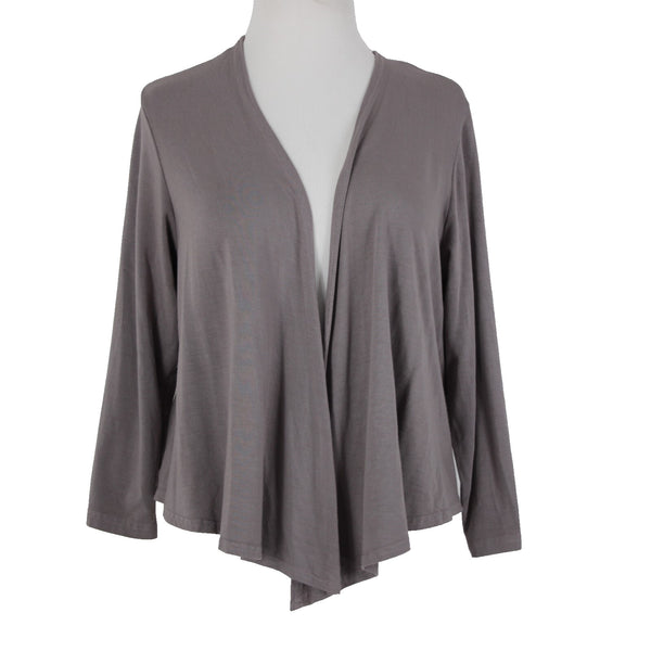 Heartstring Sz M Brown Taupe Draped 3/4 Sleeve Viscose Spandex Wrap Sweater