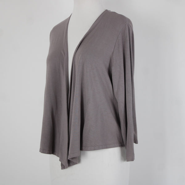 Heartstring Sz M Brown Taupe Draped 3/4 Sleeve Viscose Spandex Wrap Sweater