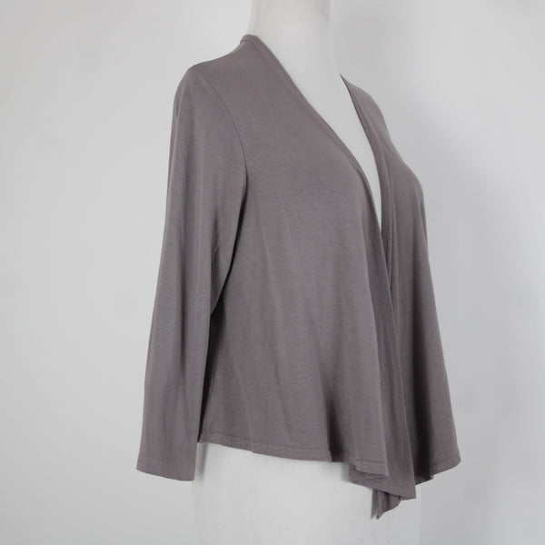 Heartstring Sz M Brown Taupe Draped 3/4 Sleeve Viscose Spandex Wrap Sweater