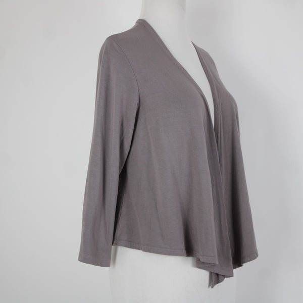 Heartstring Sz M Brown Taupe Draped 3/4 Sleeve Viscose Spandex Wrap Sweater