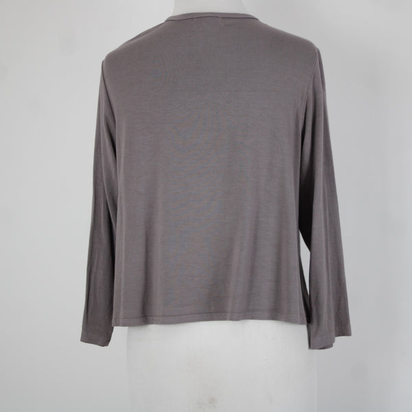 Heartstring Sz M Brown Taupe Draped 3/4 Sleeve Viscose Spandex Wrap Sweater