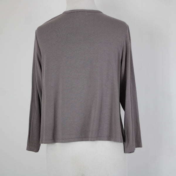 Heartstring Sz M Brown Taupe Draped 3/4 Sleeve Viscose Spandex Wrap Sweater